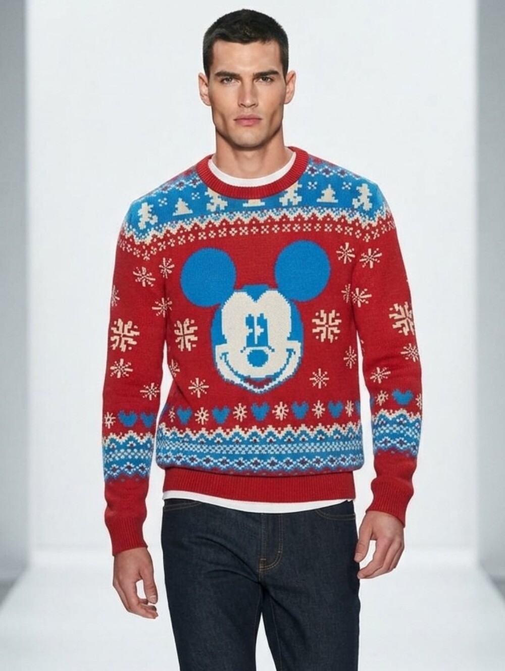 Disney Celebrate Together Mickey Mouse Ugly Christmas Sweater Red Blue Sz Large